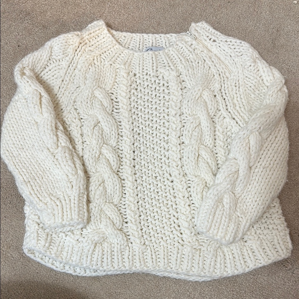 Hand Knit Cozy Cream Cable Knit Sweater Made in Italy